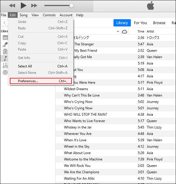 Abra o iTunes, clique em Editar e em Preferências