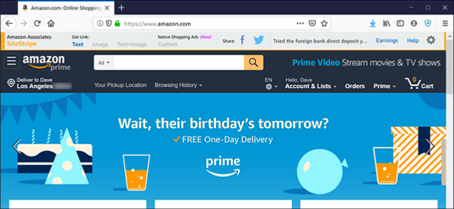 A página inicial personalizada da Amazon.