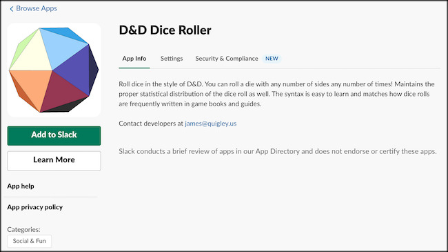 Slack Dice Roller