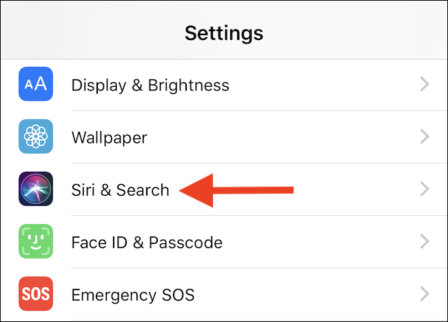 No aplicativo Configurações, clique em Siri e Pesquisa