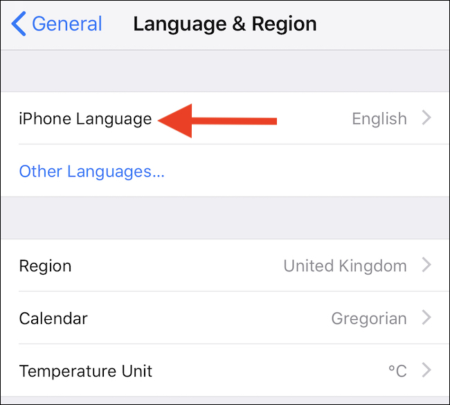 Toque no idioma do iPhone ou iPad