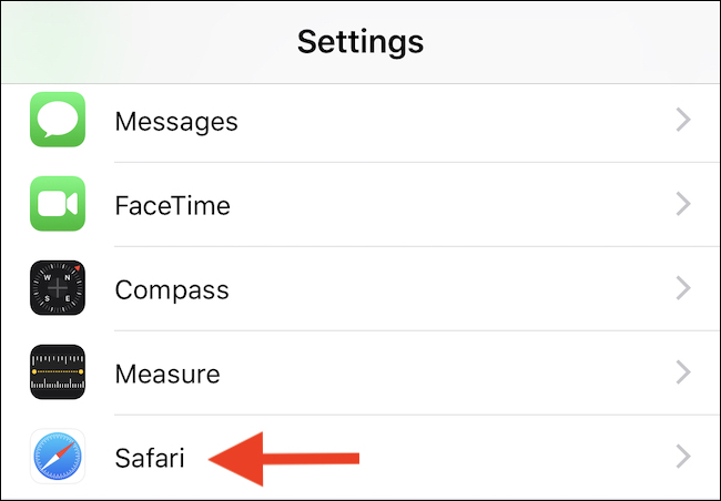 Abrir configurações.  Tap Safari