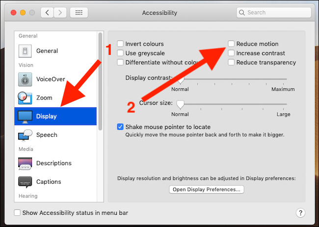 Clique em Display, clique em Reduce Motion