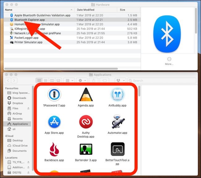 Arraste "Bluetooth Explorer.app" para a pasta Aplicativos.