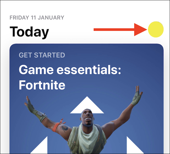 Toque em seu avatar no aplicativo Apple App Store