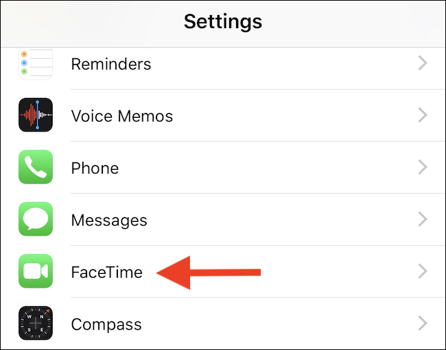 Abrir configurações.  Toque FaceTime