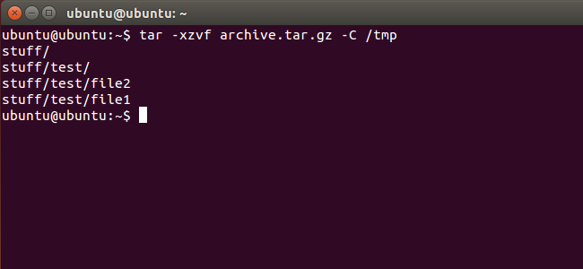 unix tar compress folder to another directory