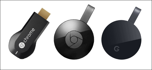 Chromecast de primeira geração, Chromecast de segunda geração e Chromecast Ultra