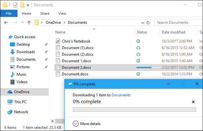 OneDrive baixando um arquivo no File Explorer