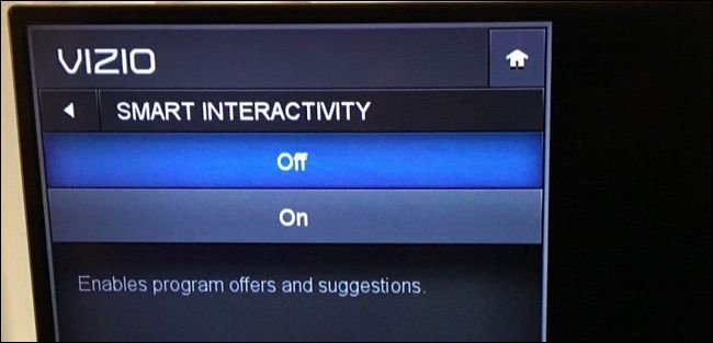 Tela da TV Vizio mostrando a configuração de interatividade inteligente