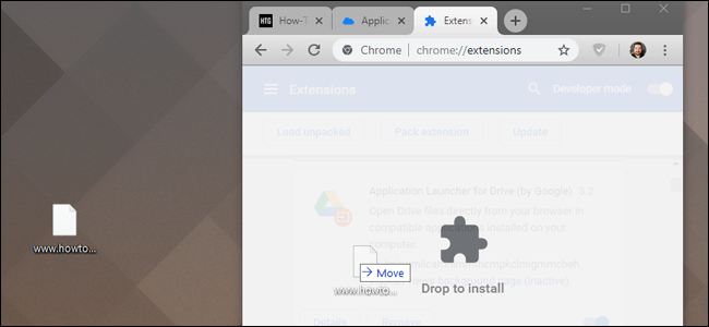 Arraste e solte o arquivo CRX na página Extensões.