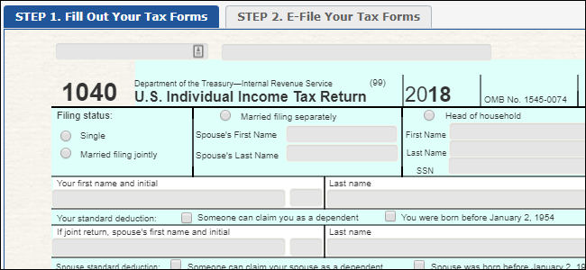 Formulário 1040 no site Free File Fillable Forms