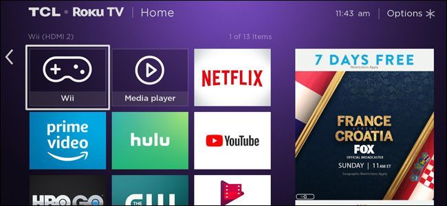 Interface de TV TCL Roku