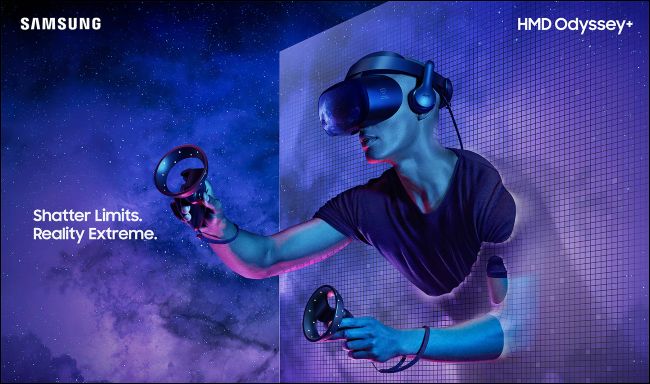 Anúncio Samsung HMD Odyssey + demonstrando a eliminação do efeito de porta de tela