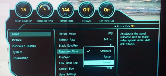 Monitores de jogos têm modos especiais de baixo tempo de resposta.