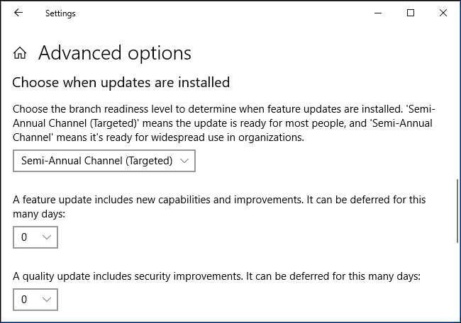 Opções avançadas para pausar e atrasar atualizações no Windows 10