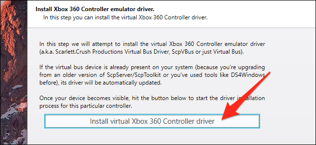 Instale o driver do controlador virtual 360