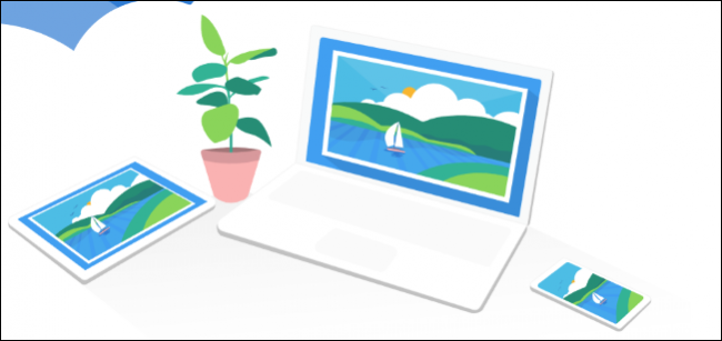 Arte conceitual do OneDrive em execução em laptop, tablet e smartphone