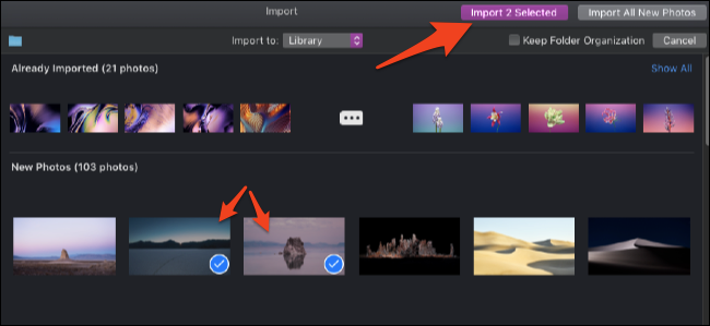 tela de importação do aplicativo macOS Photos