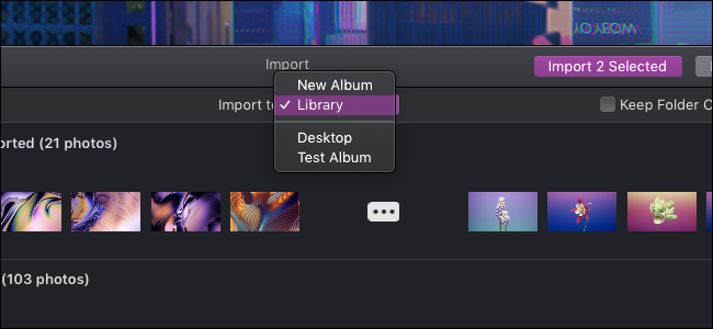 Opções de importação do aplicativo MacOS Photos
