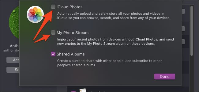 Opções de fotos iCloud