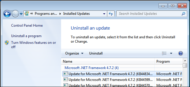 Desinstalando uma atualização do Windows no Windows 7