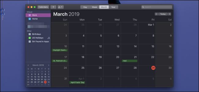 Aplicativo de calendário no macOS