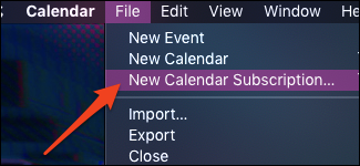 nova assinatura de internet do calendário macOS