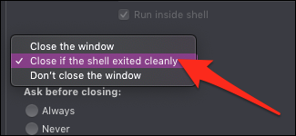 MacOS Terminal Close na saída do processo