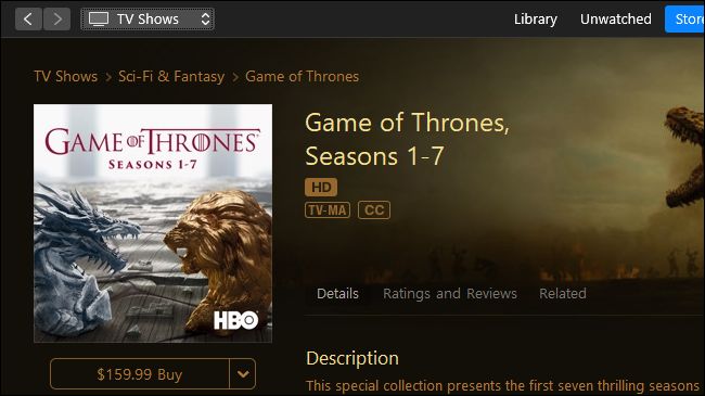 Game of Thrones à venda no iTunes da Apple