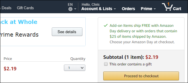 Opção do Amazon Day para item adicional