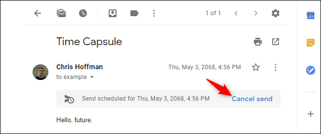 Opção para cancelar o envio de um e-mail programado no Gmail para Chrome