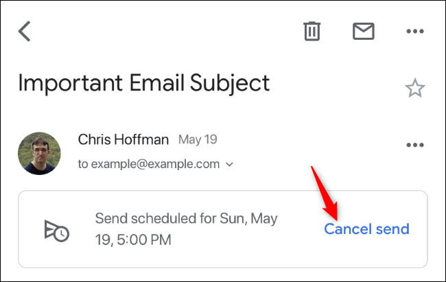 Cancelar a opção de envio de agendamento de e-mail no Gmail no iPhone