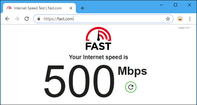 Teste de velocidade Fast.com da Netflix mostrando 500 Mbps