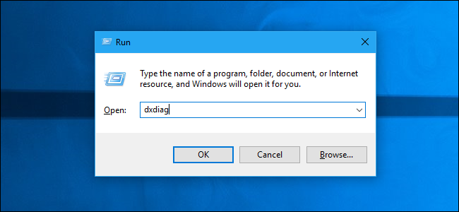 Iniciar dxdiag a partir da caixa de diálogo Executar do Windows 10