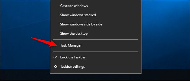 Opção para abrir o Gerenciador de Tarefas na barra de tarefas do Windows 10