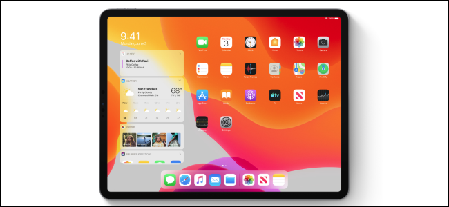 Tela inicial do iPadOS mostrando widgets