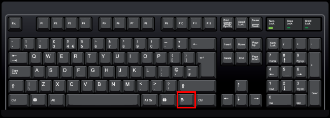 Posição da tecla de menu destacada em um teclado físico
