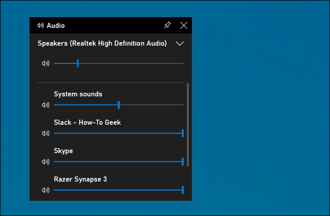 Painel de áudio na sobreposição da barra de jogo do Windows 10