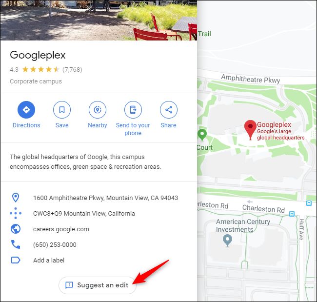 Sugira um botão Editar no Google Maps