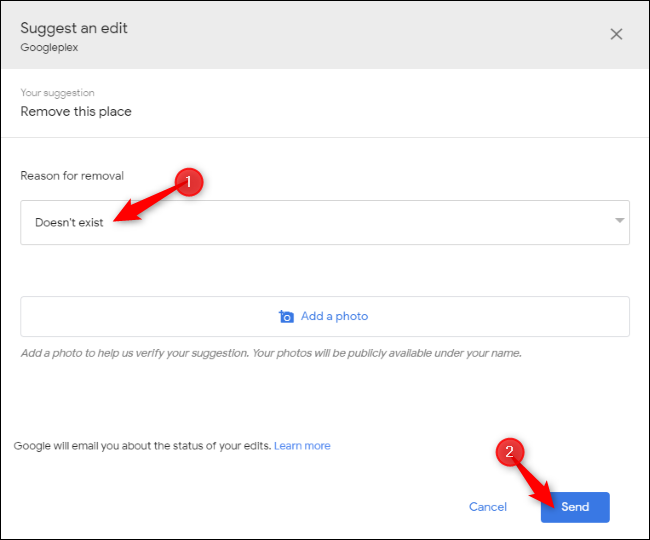 Informar que não existe empresa no Google Maps