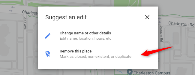 Opção para remover uma listagem do Google Maps