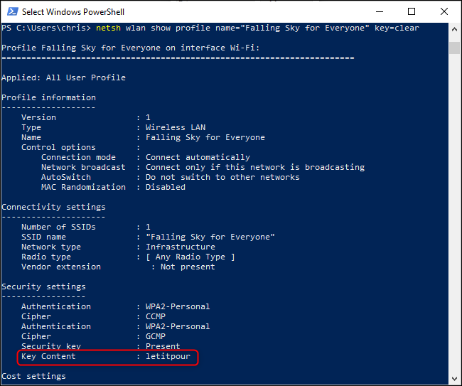 Encontrar uma senha Wi-Fi salva na linha de comando do Windows