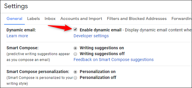 Opção para desativar ou ativar e-mail dinâmico no Gmail