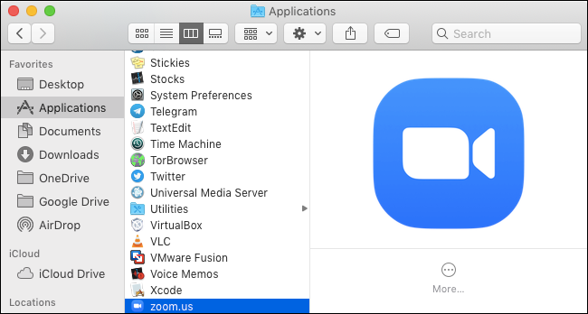 Aplicativo de zoom na pasta Aplicativos Mac