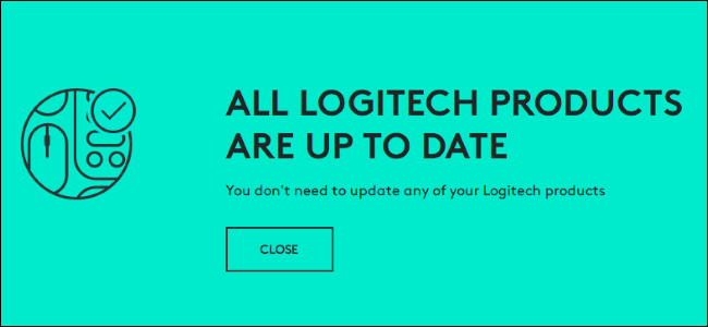 Mensagem "Todos os produtos Logitech estão atualizados" do atualizador da Logitech.