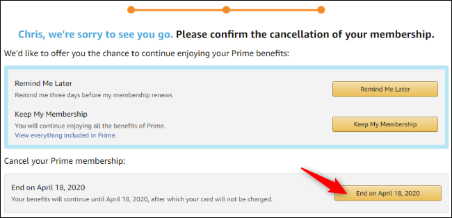 Opção para cancelar a renovação automática Prime na Amazon.com