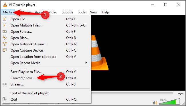 Clique em “Media” e selecione “Converter / Salvar”.