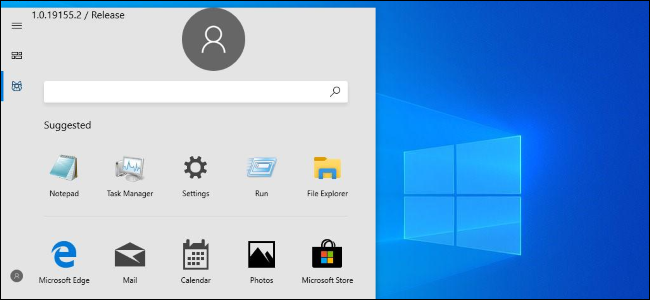 Novo design do menu Iniciar do Windows 10 sem blocos dinâmicos.