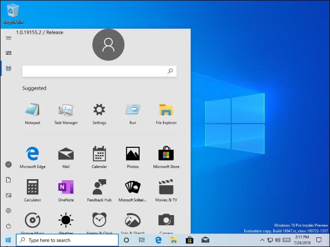 Vazamento do menu Iniciar do Windows 10 sem blocos ativos